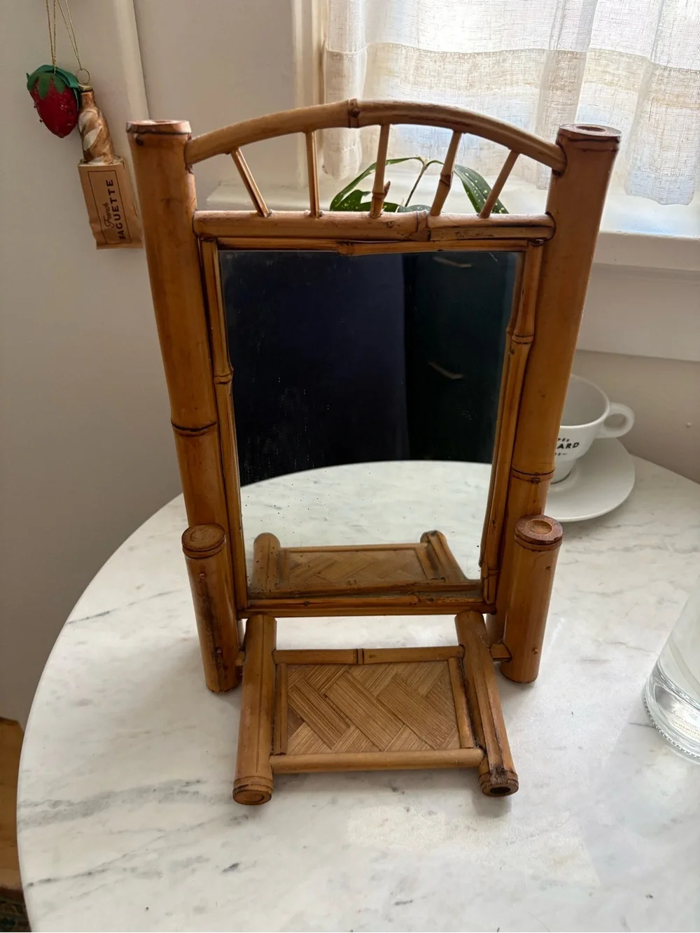 Vintage Liberty Bamboo Table Mirror in Natural Tan 1920s France Boho MCM